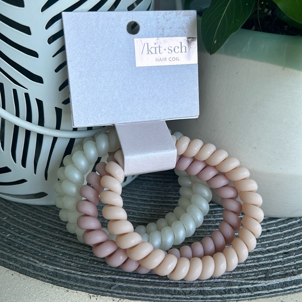 🩶5/$30 Kitsch Slick Hair Coils Large Spiral Hair Ties Set of 4 Pink White NEW